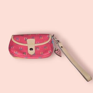 Dooney & Bourke Pink Monogram Wristlet Charm Leather Bag Small Purse Vintage